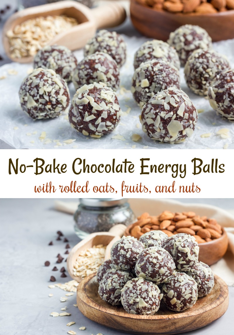 How to make no-bake chocolate energy balls with rolled oats, fruits, and nuts