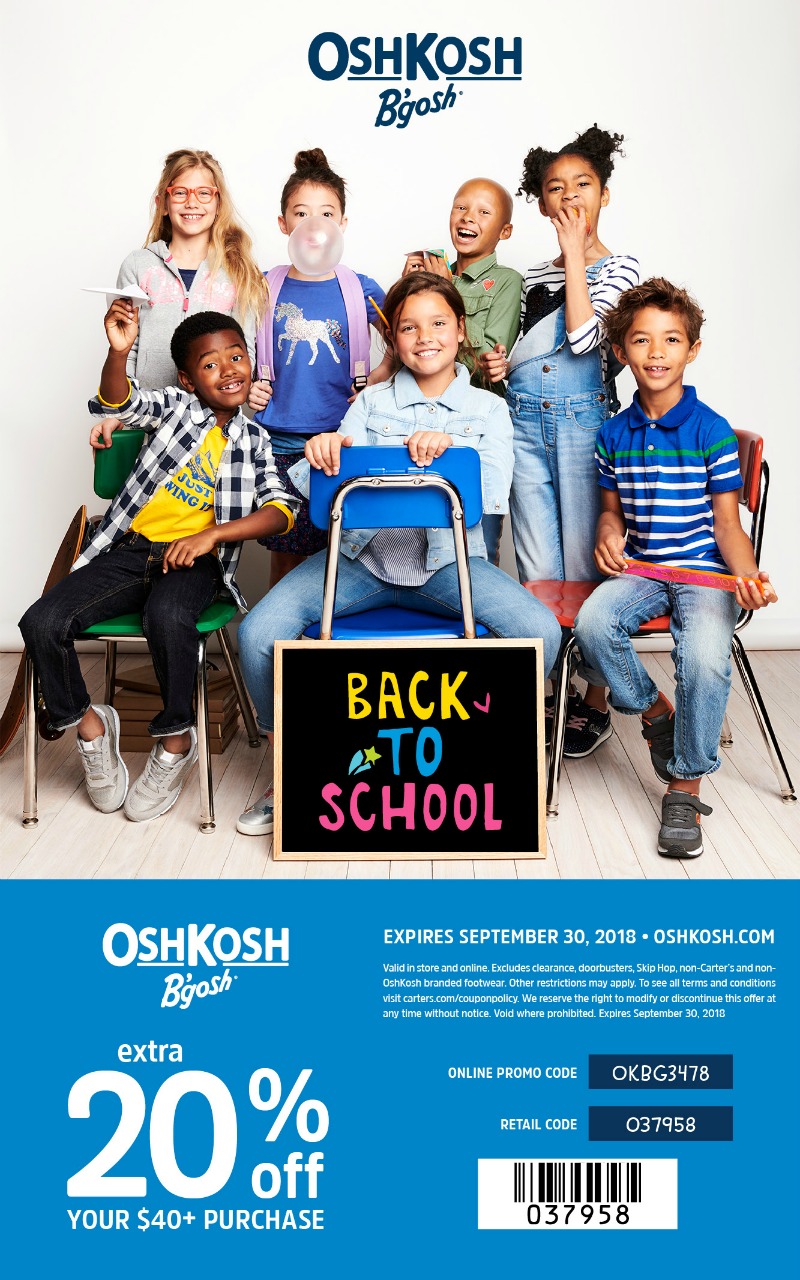 OshKosh Printable Coupon 20% off $40